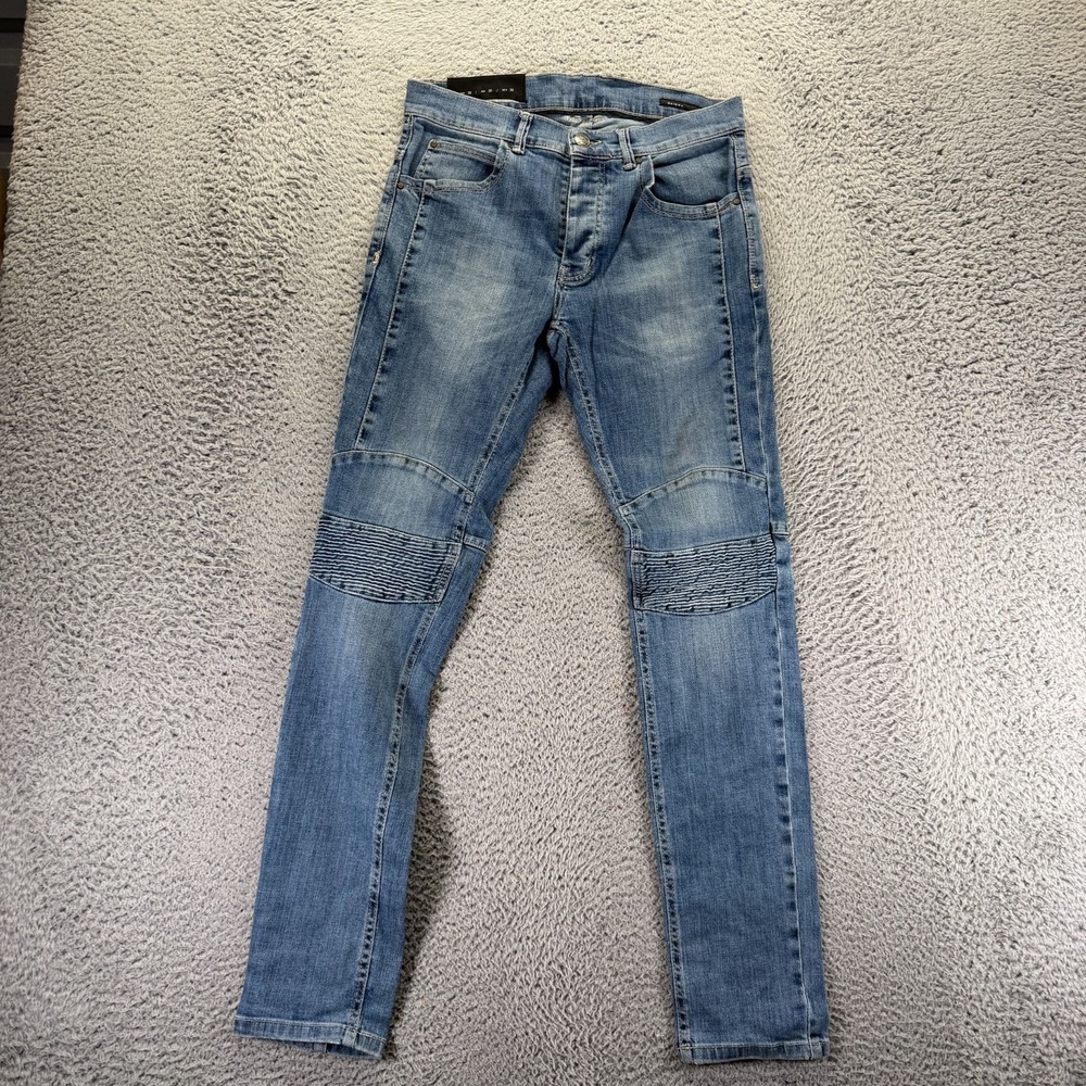 Zara Jeans Mens 30x32 Blue Cotton Denim Skinny Biker Faded Button-Fly Workwear